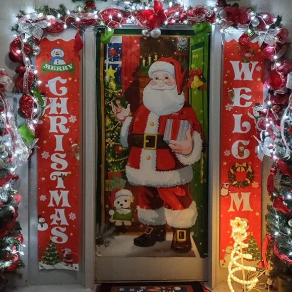 Christmas Santa Door Decoration Cover Holiday Decor Outdoor Xmas Porch Banner - Picture 3 of 4